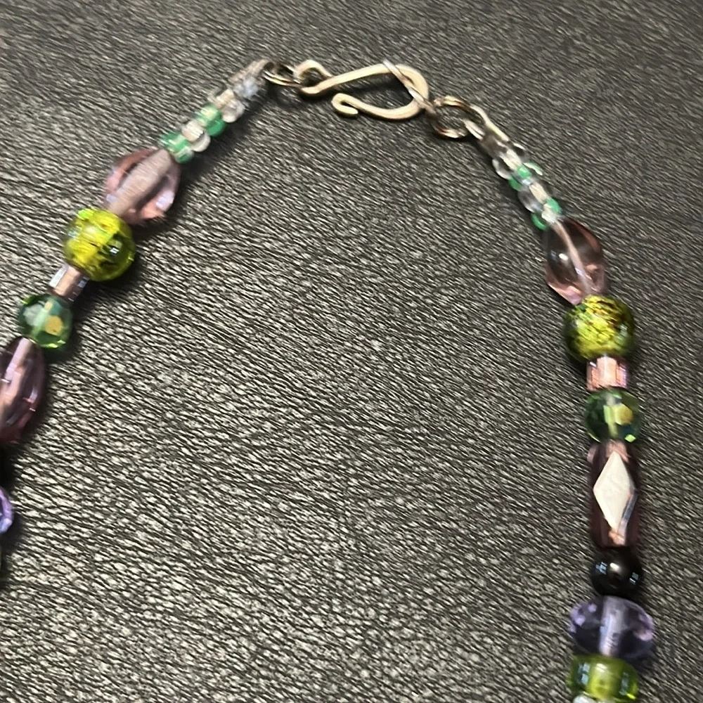 Dichroic Glass Pendant & Glass Beads Shepherd Hook Necklace